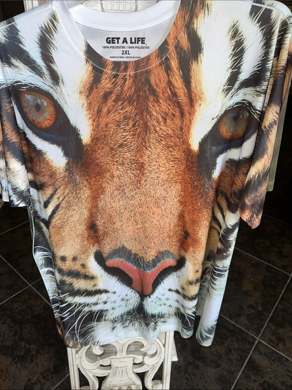 GET A LIFE Tiger Face Graphic Tee - Bold Orange & Black Print